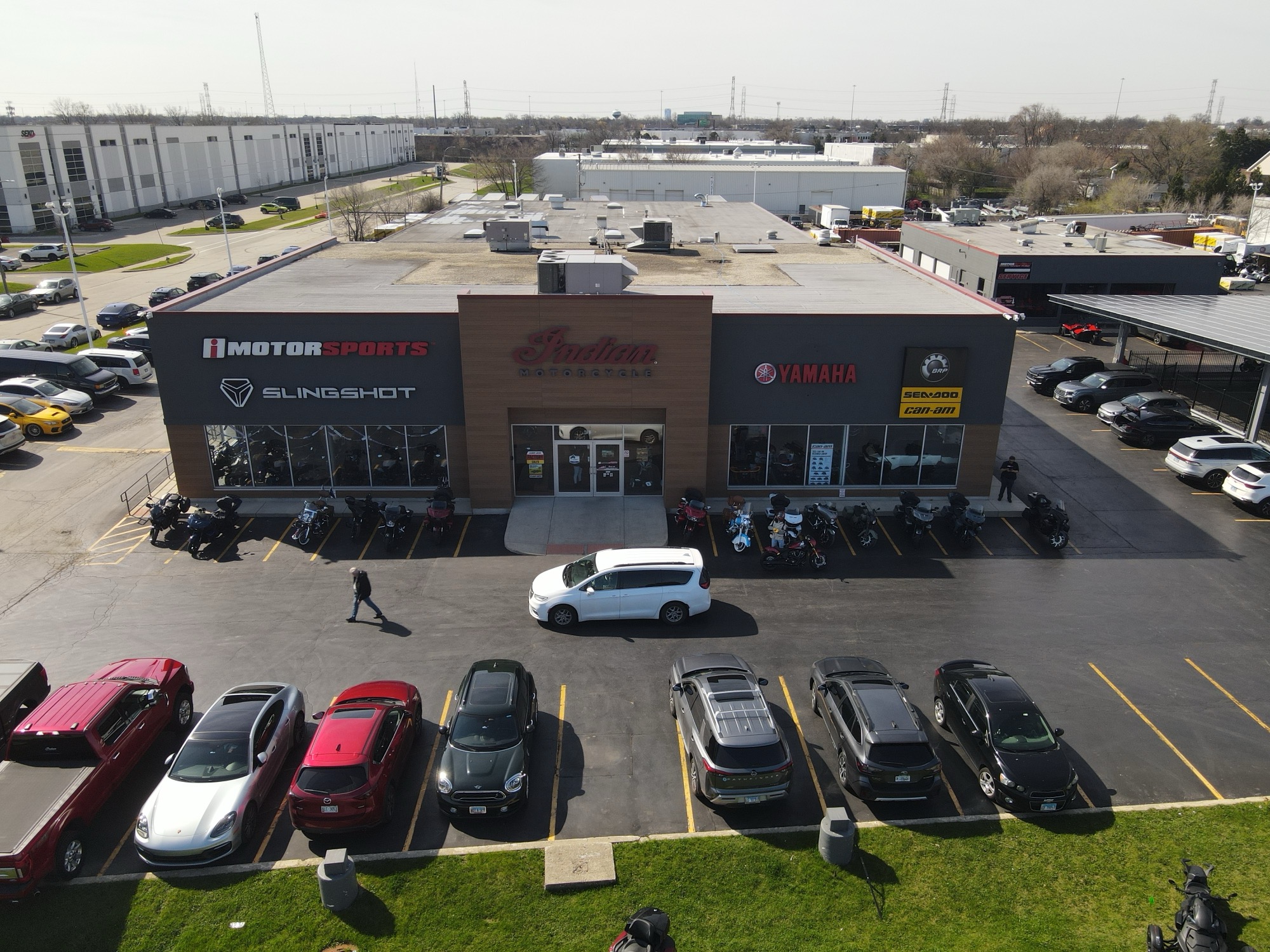Aerial view of the iMotorsports Chicago dealership in Elmhurst, IL