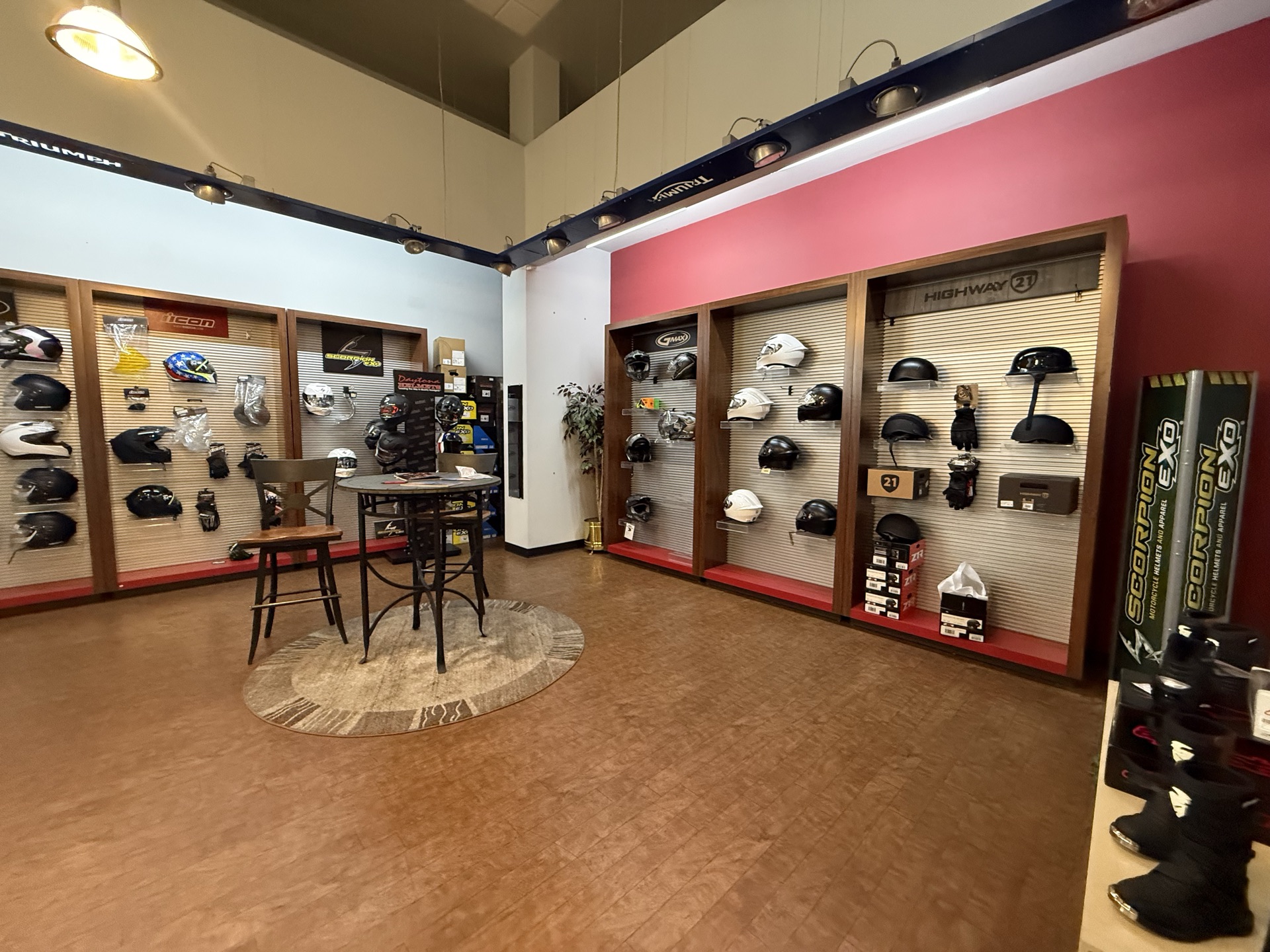 Helmet wall featuring Scorpion and Highway 21